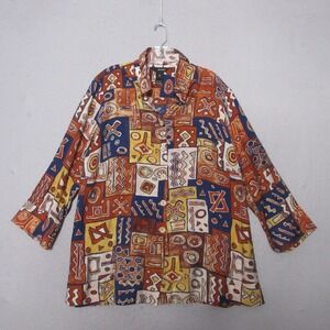 Ali‎ Miles Top Tunic Large Tribal Multi Abstract Geometric Art To Wear Boho Zip